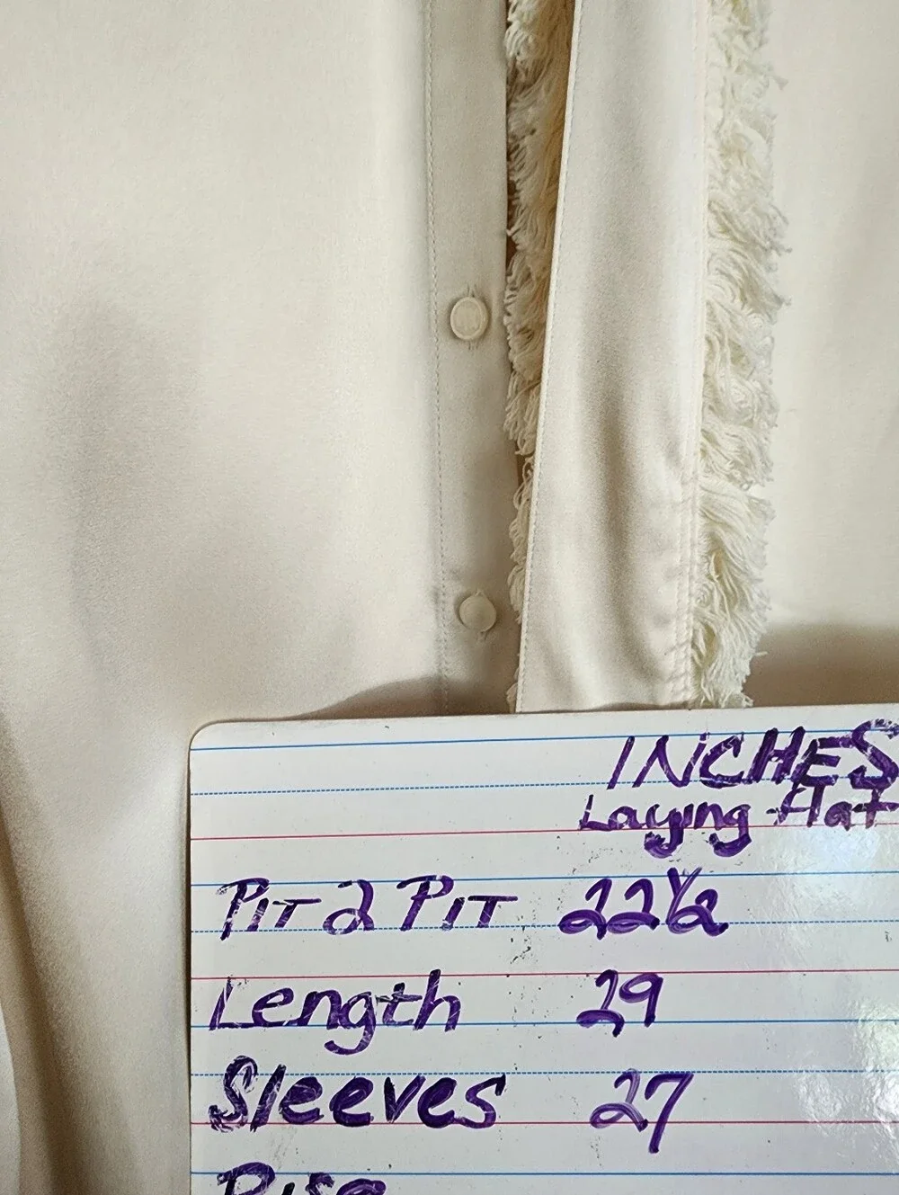 Tory Burch Cream Silk Removable Fringe Tie Bow Neck Blouse Long Sleeve SZ 14